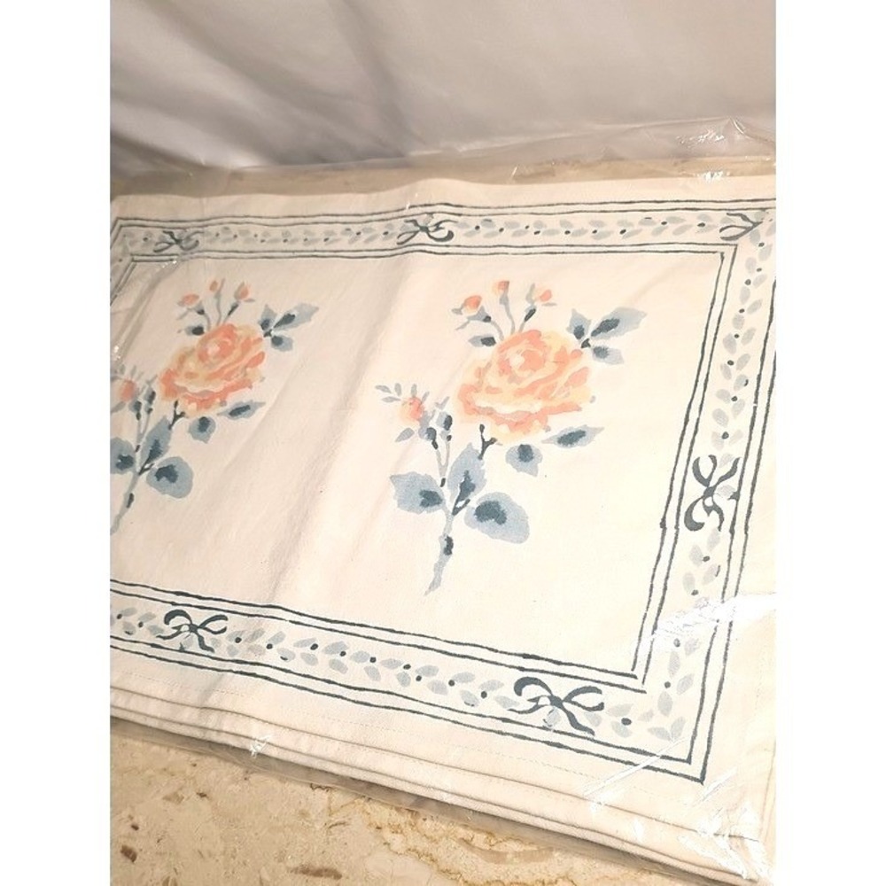 Vintage 90's Soma 6-piece Placemat Set Cotton Canvas Rose Bow Design